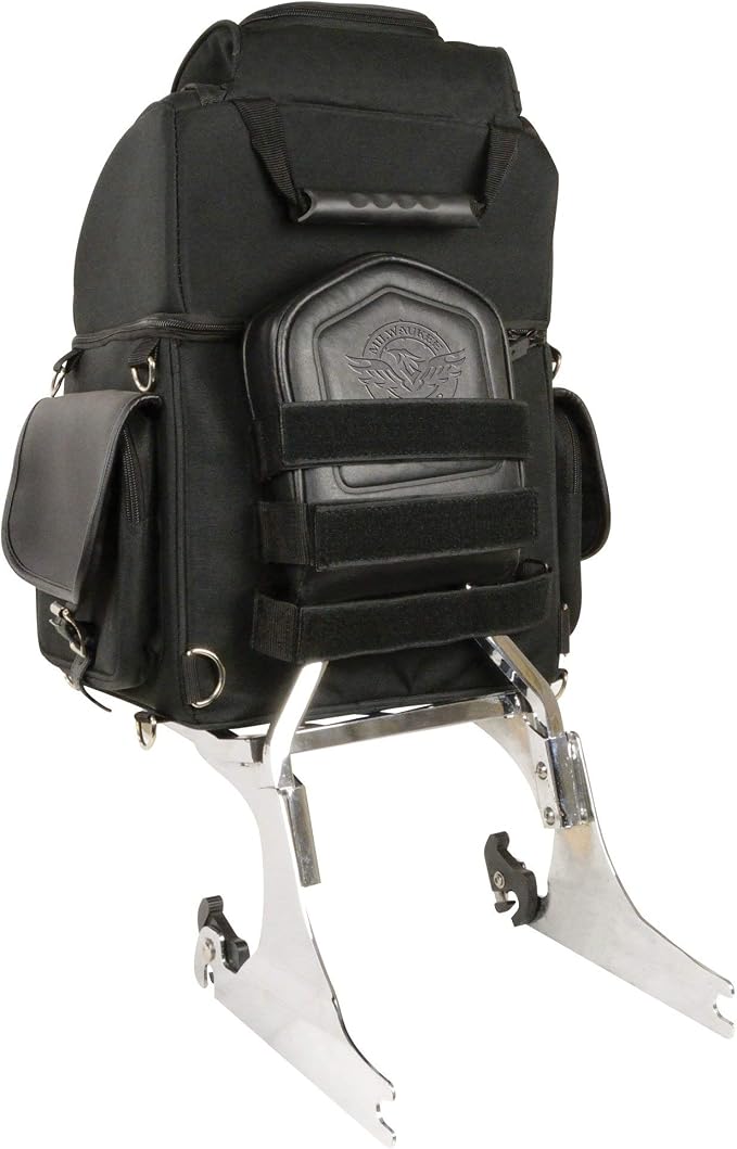 Milwaukee Leather MP8155 Large Black Textile '5 Pocket' Motorcycle Seat Sissy Bar Bag - Large