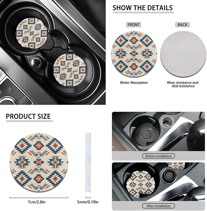 Wanyint Car Seat Cover Full Set 11 PCS, with Steering Wheel Headrest Handbrake Gear Shift Cover Cup Holders Universal Fit Most Vehicles, Southwest Aztec Blue Orange