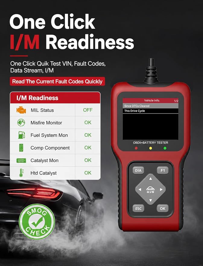 TesGo 2 in 1 OBD2 Scanner and Battery Tester, Car Diagnostic Tool for Check Engine Light, Carbon Buildup Test, I/M Readiness, DTC Lookup, Vehicle Info, Cranking Test, Vehicles 1996+