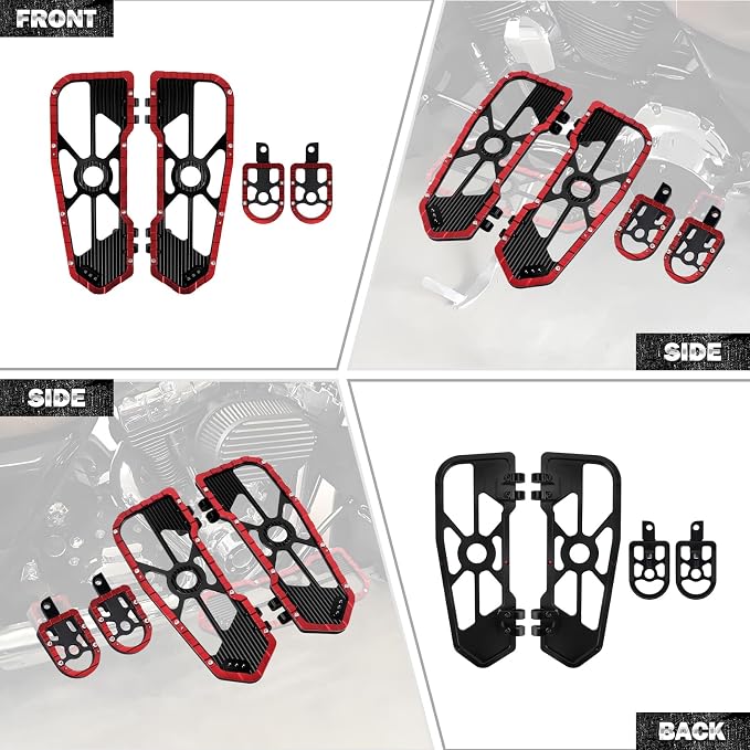 Motorcycle Floorboards Driver Passenger Footboards Wide Foot Pegs Board Pedal Compatible with Touring Electra Road Street Glide Softail Road King Red Edge