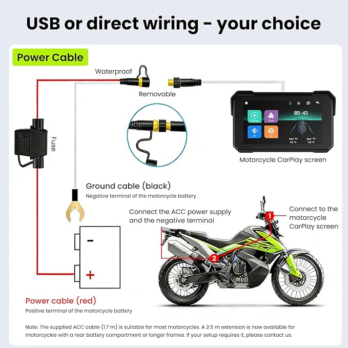 Rimoody 5 Inch Portable Wireless CarPlay & Android Auto Motorcycle Screen, IP68 Waterproof Touchscreen GPS Navigation for Motorbike, Bluetooth Dual Mode, Anti-Theft, Support TPMS & TF Card