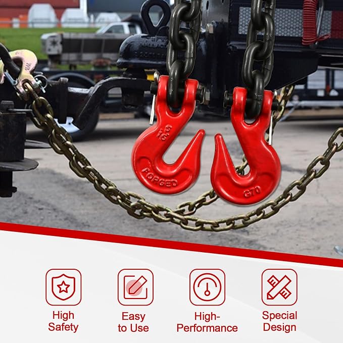 Heavy Duty G80 Transport Binder Chain 5/16'' Inch x 20 Feet,Tow Chain with G70 Clevis Grab Hooks,4900 lbs Safe Working Load Logging for Transporting, Towing(5/16'' x 20FT Black).