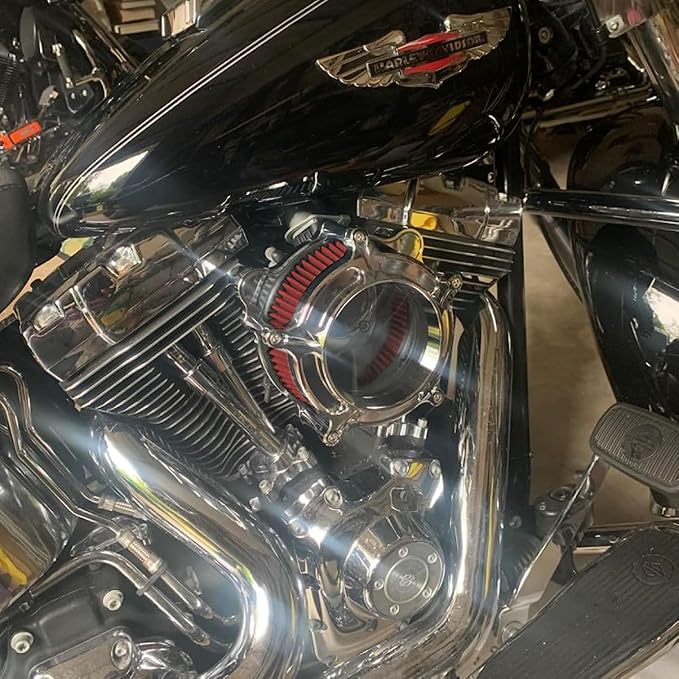 For harley davidson air cleaner filter sportster Touring street glide road king electra Dyna Softail motorcycle air intake (Chromed- red filter, C-For Touring 2008-2016)