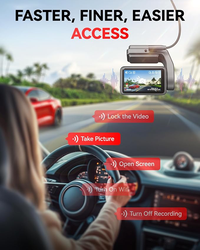REDTIGER F4 4K Dash Cam Front, 2.2 inch Mini Car Camera, 2160P UHD Touch Screen, Voice Control, Night Vision, Built-in GPS, WiFi APP Control, Loop Recording, 24H Parking Monitor(No Card Included)