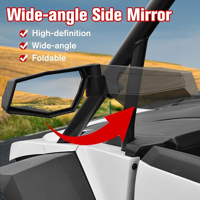 Center & Side Rearview Mirrors Kit for 2024+ Polaris RZR XP 1000, Adjustable Folding Rear View Center Convex Rear View Mirror for RZR XP 1000/ XP 4 1000 2024 2025 Accessories(3PCS)