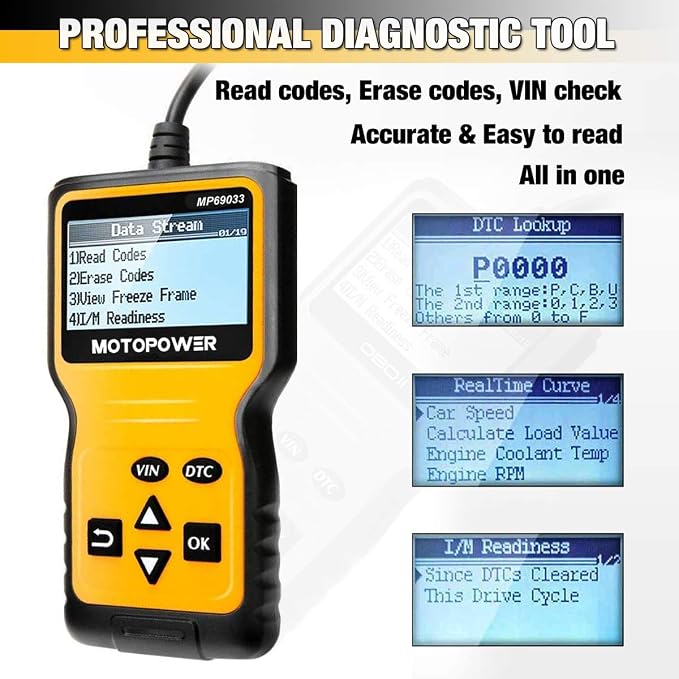 MOTOPOWER MP69033 Car OBD2 Code Reader Scanner with MP00205A 12V 800mA Battery Charger Maintainer
