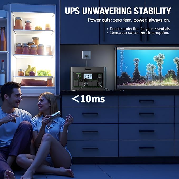 2400W Portable Power Station 1843Wh Outdoor Solar Generator with 2400W(4800W Peak) 4 AC Outlets, Fast Charging Emergency Power Backup Battery UPS for Home Outage RV/Van Road Trip Camping