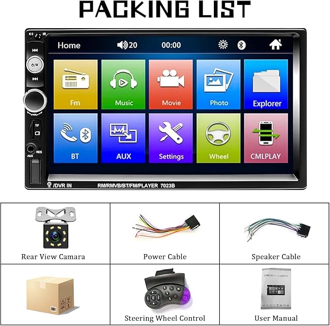 Double Din Car Stereo 7" Touch Screen 2 Din Car Radio with Bluetooth FM, MP5 Player with USB/SD/AUX Input 2 Din Autoradio with Mirror Link SWC,Portable Media Players +Backup Camera