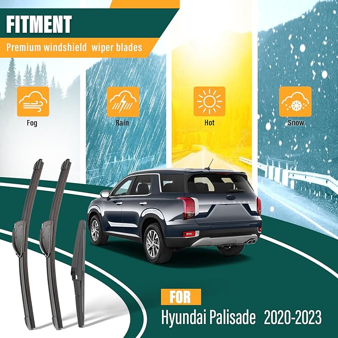 Windshield Wiper Blades Replacement for Hyundai Palisade 2020 2021 2022 2023 2024 2025,Original Equipment Replacement Front Rear Wiper Blade Set - 26" 20" 12" (Set of 3)