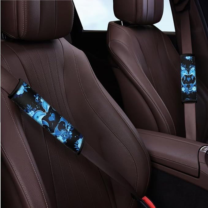 BIGCARJOB Blue Dolphin Car Seat Cover Set with Armrest Cushion,Seat Belt Pads,Steering Wheel Covers,Universal Auto Seat Cover Set 12 Pcs Neon Dolphin Interior Accessories Full Set