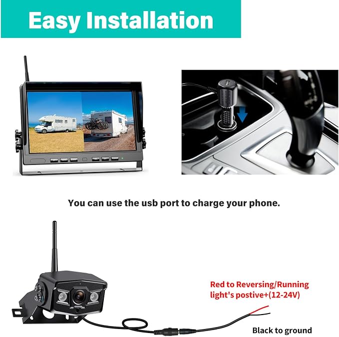 Nuoenx 10" Wireless Backup Camera System, HD 1080P Digital Back Up Camera Systems with 10 Inch Quad Split DVR Monitor for Truck, RV, Trailer, W102