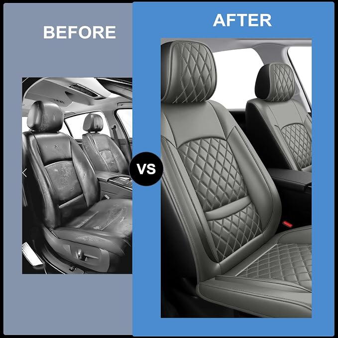 Fit Fusion Car Seat Covers for Ford Fusion 2007-2020 - Luxury Leather, Anti-Slip, All-Weather, Waterproof & Breathable, Airbag Compatible, 2 Front Seats Only (Gray)