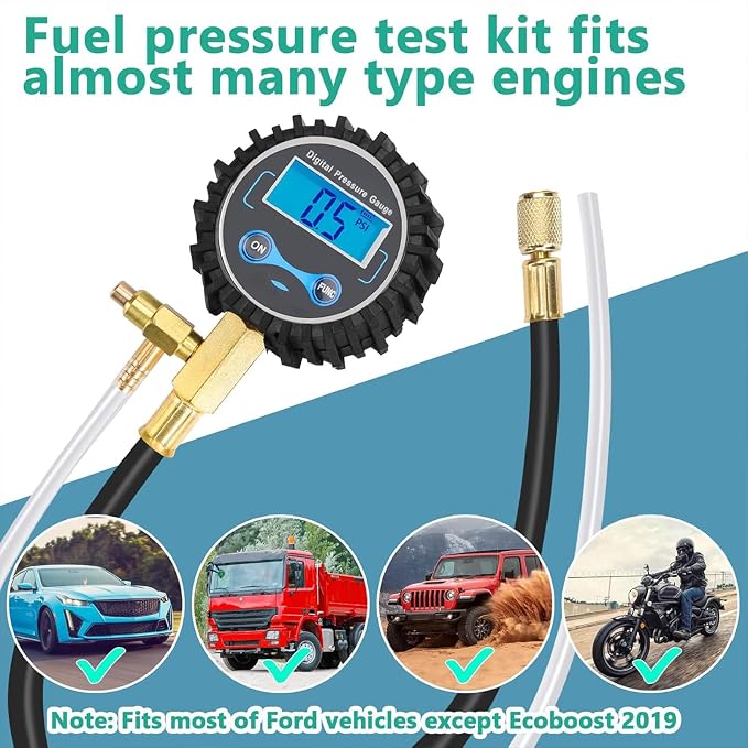 BETOOLL Digital Fuel Pressure Gauge - Black Case Fuel Pressure Test Kit - Fuel Injector Injection Pump Pressure Tester Tools 0-300PSI for Cars and Trucks