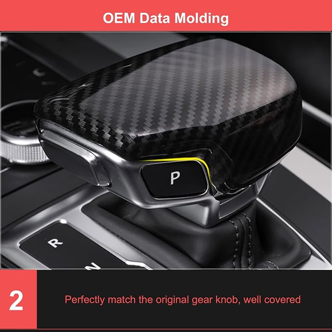 Gear Shift Knob Cover Compatible with Audi Q5 2018-2025, Carbon Fiber Car Gear Head Knob Frame, Gear Shifter Knob Cover Trim Cap Protector for Audi Q5/Q5 Sportback, ABS Carbon Fiber Q5L Accessories