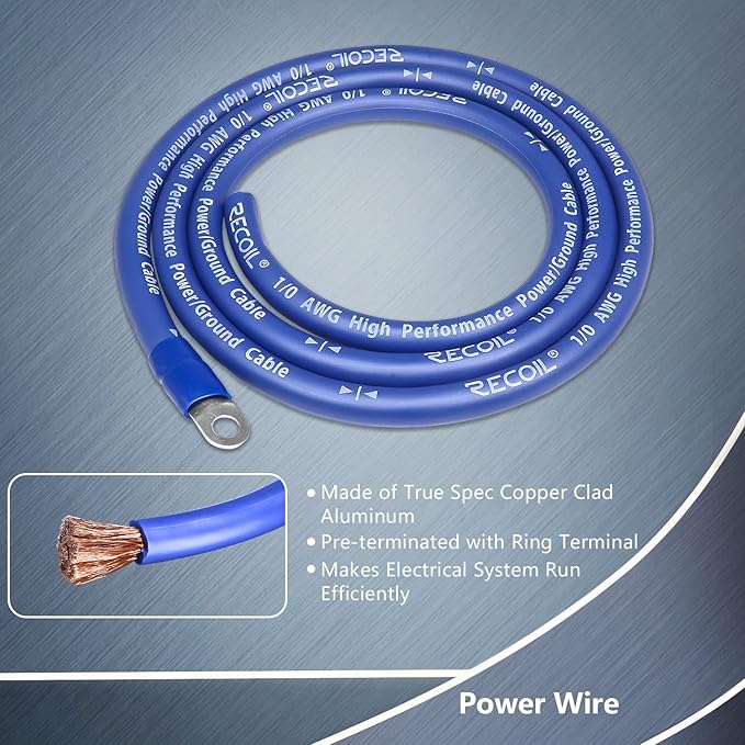 Recoil RBG3 True Spec 1/0 Gauge Wire Big 3 Amp Wiring Upgrade Kits for Car Audio Systems