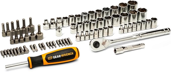 GEARWRENCH 75 Piece 1/4” & 3/8” Drive 72-Tooth 6 Point SAE/MM Mechanics Hand Tool Set | GW38CBMTS75