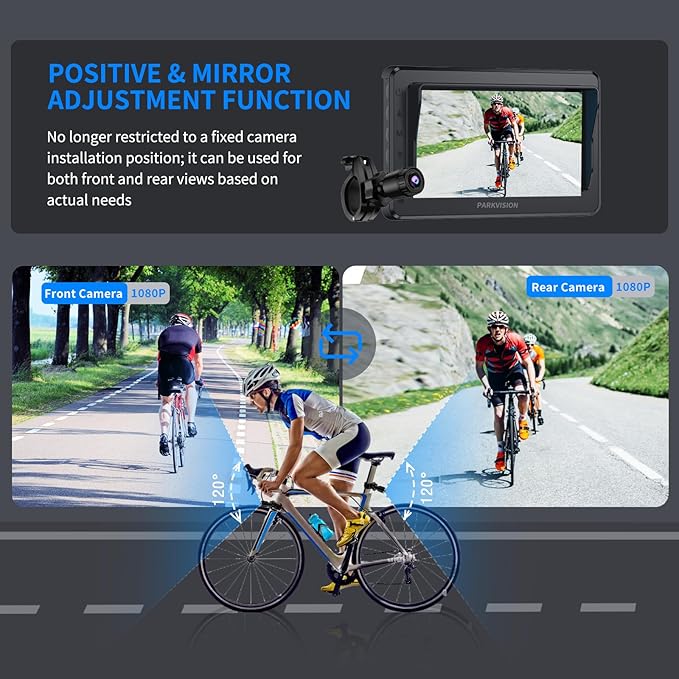 PARKVISION Bicycle Rear View Camera Recorder, 4.3'' 1080P Monitor, 8000mAh Battery,Loop Recording, 32GB TF Card, Bike Front/Backup Cam for Mountain Ebike Road Bike