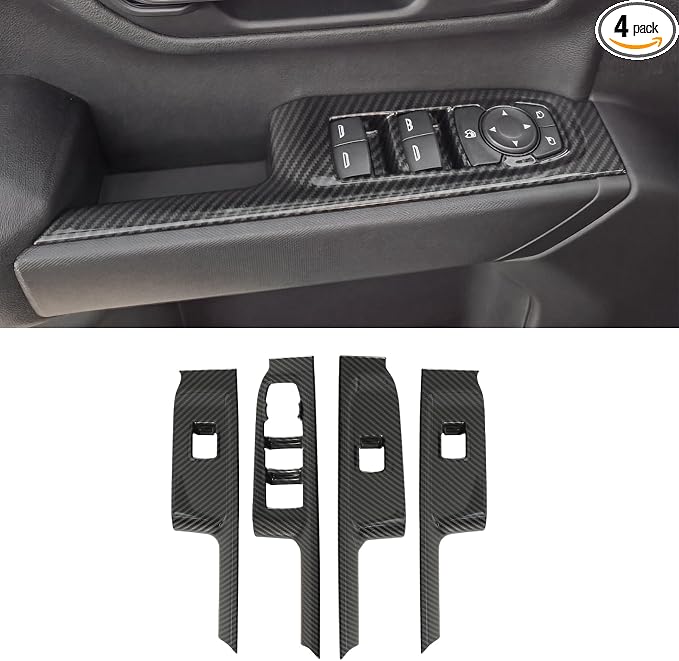 Carbon Fiber Window Lift Switch Panel Cover Compatible with 2019-2026 Chevy Silverado 1500/2500HD/3500HD, Window Control Panel Cover for 2020-2026 GMC Sierra 1500/2500HD/3500HD Crew Cab