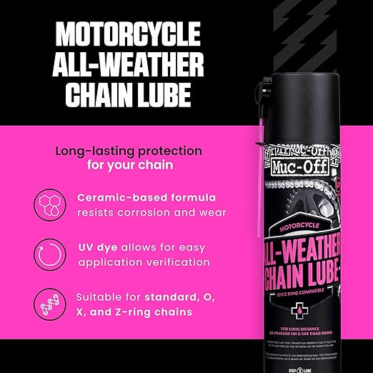 Muc Off All-Weather Motorcycle Chain Lube, 400 Milliliters - Premium Motorbike Chain Lubricant Spray - Formulated for All Weather Conditions