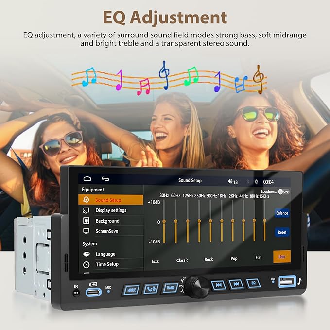 6.86" Android CarPlay Stereo, Single Din Car Radio with Android Auto, HD Touch Screen Bluetooth Handsfree FM Audio Receiver with Mirror Link, SWC,Backup Camera Support USB/TF/AUX/MIC