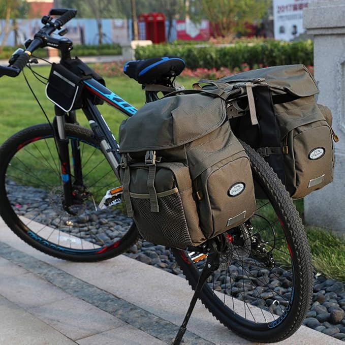 Dreamoon 50L Bike Panniers, Waterproof Bicycle Commuting Bag with Rain Cover, Rear Seat Bag for Rack Width Under 6.3 Inches, Reflective Trim for Safety, Cycling Organizer (Green)
