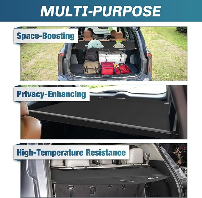 Nilight Trunk Cargo Cover for Kia Telluride 2020 2021 2022 2023 2024 2025, Retractable Security Shade Rear Cargo Cover, with Trunk Storage Net