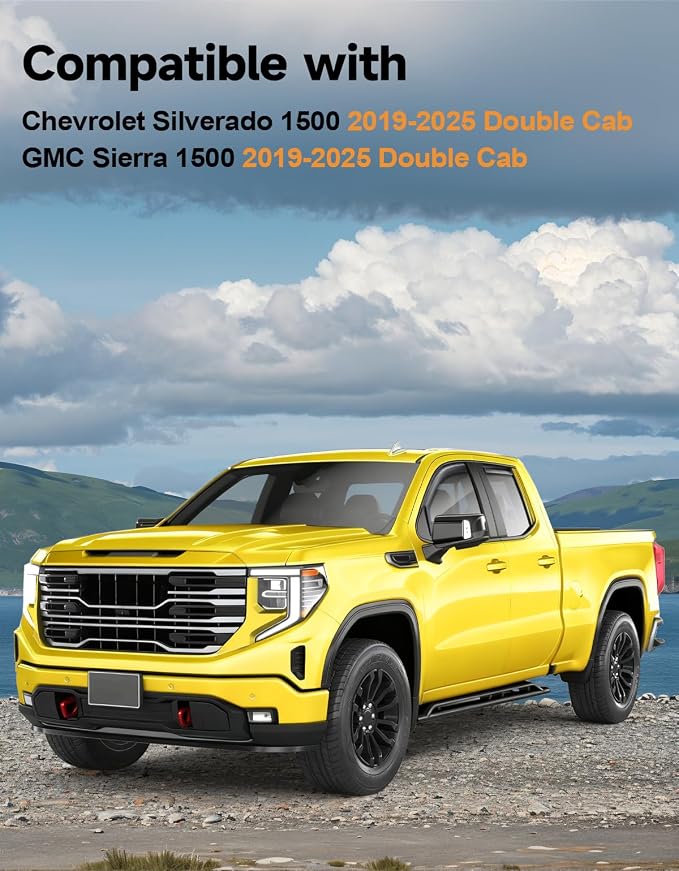in-Channel Window Rain Guards Fit for Chevy Silverado GMC Sierra 1500 2019-2026 Double Cab Rain Guards Extra Durable Side Window Deflectors Truck Vent Visors Vent Shades Car Accessories