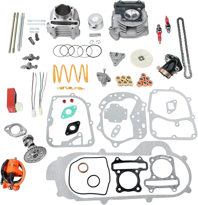 Glixal GY6 100cc 50mm Complete Big Bore Cylinder Rebuild Kit with Performance Big Valve Cylinder Head Assy for 139QMB 139QMA 147QMD Engine Scooter Moped ATV Go-Kart (69mm-18.5/20.5mm Larger Valves)