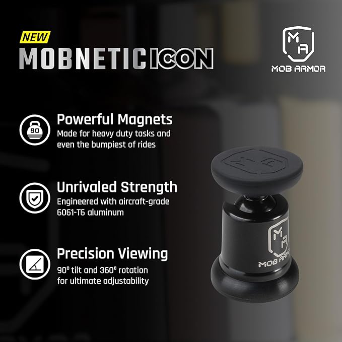 Mob Armor MobNetic Icon Car Phone Mount, Magnetic Phone Holder for Car w/ 90lb Pull Force, 90º Tilt & 360º Rotation, Aluminum Build, Compatibility for iPhone & Android (Obsidian Black)