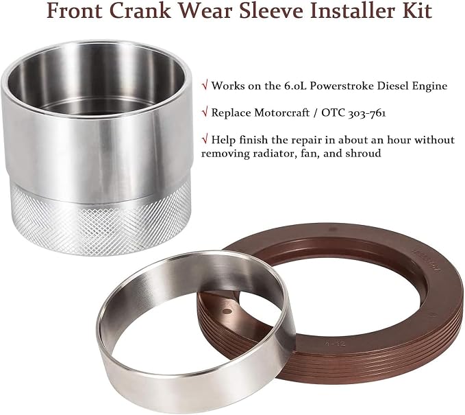 YMT Front Crank Wear Sleeve Installer Kit/Sleeve Driver Tool with OE Sleeve & Seal Fits for Ford Powerstroke 6.0L 2003-2010 Replaces 303-761