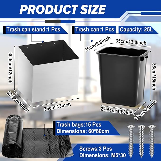 Blulu 1 Set Silver Refuse Container Bin for Race Trailer Garage Trash Can Holder Organizer Aluminum Trash Can Holder Wall Mount for Race Trailer, Garage, Shop