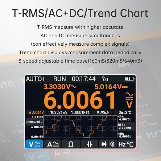 DM40 Series 3-in-1 Digital Multimeter, 59999 Counts True RMS Oscilloscope Signal Generator, Handheld High Precision Touch Screen Tester for Electronics/Auto/DIY(DM40B)