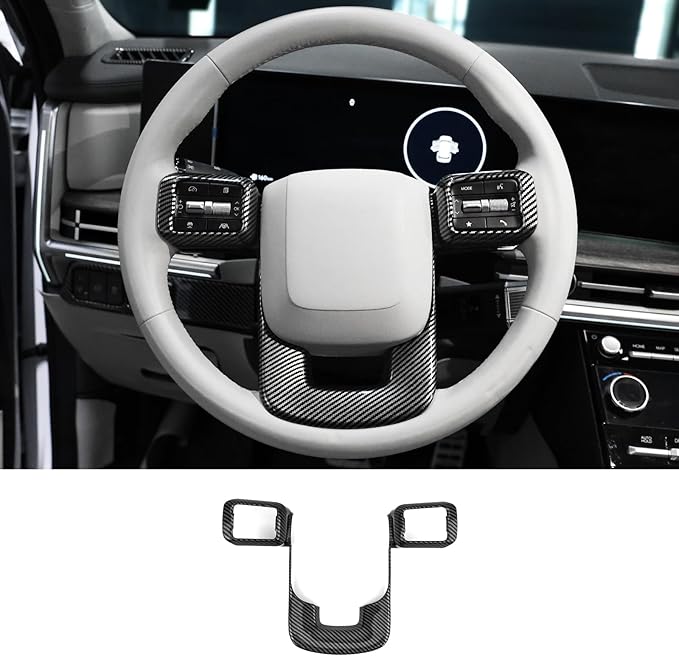 ABS Car Steering Wheel Frame Cover Steering Wheel Button Panel Protection Frame Molding Trim Compatible with Hyundai Santa Fe 2024-2026 Accessories(Carbon Fiber Style)