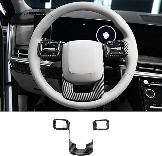 ABS Car Steering Wheel Frame Cover Steering Wheel Button Panel Protection Frame Molding Trim Compatible with Hyundai Santa Fe 2024-2026 Accessories(Carbon Fiber Style)