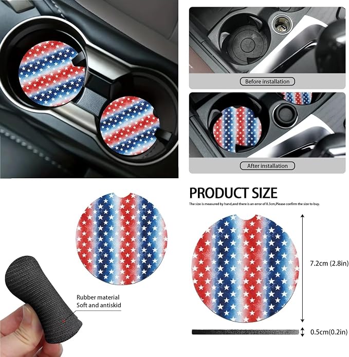 Wanyint Car Seat Cover Set 15 PCS, with Steering Wheel Seat Belt Strap Rear View Mirror Cover Trash Can Cup Coaster Keychain Air Vent Storage Bag 4th of July Patriotic Decor, Star Stripe US Flag