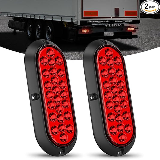 Nilight 6Inch Oval Tail Light 2PCS Red 24LED Running Stop Brake Turn Surface Mount Marker Light Sealed IP67 Waterproof Taillight for 12V RV Camper Caravan Truck Trailer Bus