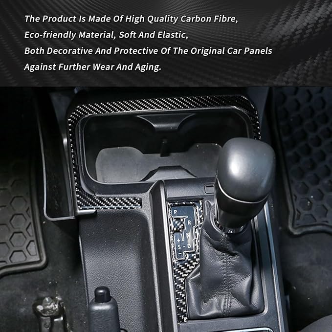 Factory Direct Sale Soft Carbon Fiber Interior Trim Accessories for 2016-2020 Toyota Tacoma Center Console Storage Box Gear Shift Indicator Decorative Stickers 2 PCS (Black Carbon)