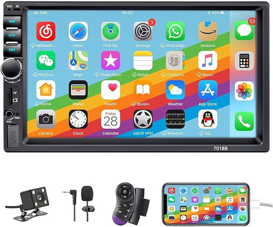 Double Din Car Stereo,7 Inch Car Radio with HD Touch Screen Bluetooth Car Stereo,Bluetooth Hands-Free Calling,Mirror Link,AUX/EQ/SWC