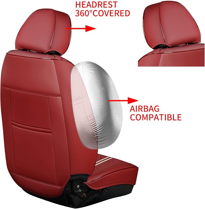 GXT Deluxe Faux Leather Full Coverage Car Seat Cover Anti-Slip Universal Fits for Sedans SUV Pick-up Truck with Headrests,Interior Accessories(Red)