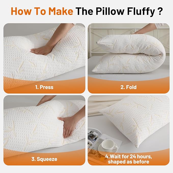 Primesoft Full Body Pillow with Removable Pillowcase for Adults,（Memory Foam Filling）（Long Pillow for Side Sleepers） （Fluffy and Firm）（Adjustable Filling）（20×54 Inch，Gold）