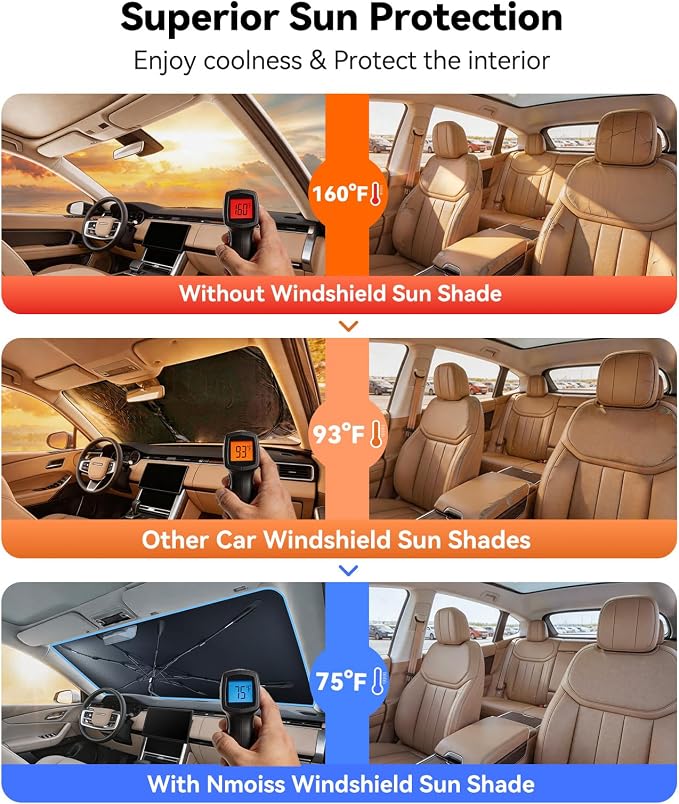 Nmoiss [Vinyl Coating Heat Shield] Windshield Sun Shade Umbrella Custom for Land Rover Range Rover, Protect Car from Sun Rays & Heat Damage Keep Cool and Protect Interior