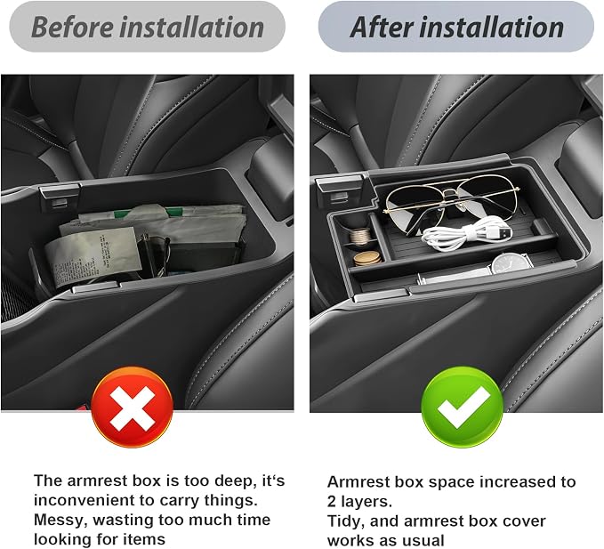 SKTU 2Pack for 2026 Jeep Cherokee Center Console Organizer 2026+ Cherokee (Base/Laredo/Limited/Overland) Double Layers Console Tray Jeep Cherokee 2026 Accessories Tray with Sunglasses and Coin Holder