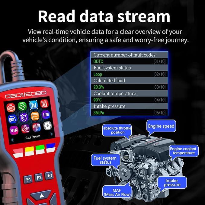 K2 obd2 scanner obd2 scanner diagnostic tool with Battery Tester, Check Engine Fault Code Reader with freeze frame, oxygen sensor testing, I/M readiness status,suitable for OBDII/EOBD vehicle
