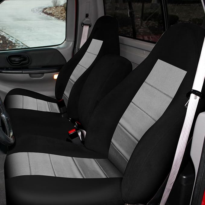 Truck Seat Cover Compatible with 1997-2000 Ford F-150 Seat Covers Front 40/60 Split Bench with Opening Center Console, Not with Airbags Next to The Headrest, Black and Gray