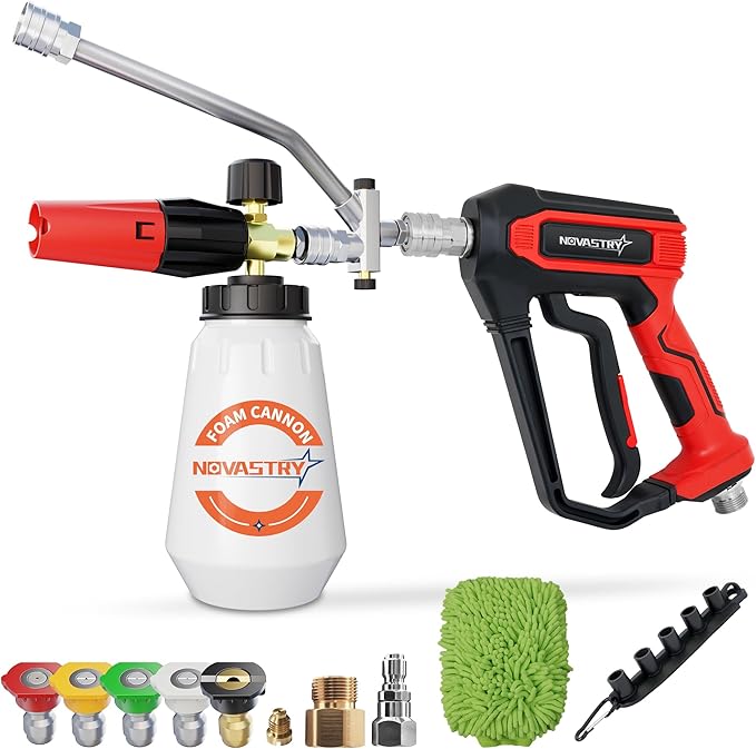Pressure Washer Gun with Foam Cannon Kit, 1/4" Quick Connect, 5 Adjustable Nozzles & Dual Switch for Car Wash, 1000-4000PSI, One-Button Switching Modes of Rinse and Foam Spray