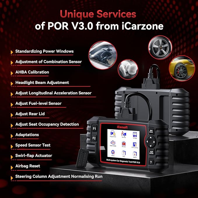 Bidirectional Diagnostic Tool for Porsche/Cayenne, iCarsoft POR V3.0 All System OBD2 Scanner, 26 Resets +12 Extra Services Battery Registration Code Reader for Porsche,Support CAN-FD, Free Update