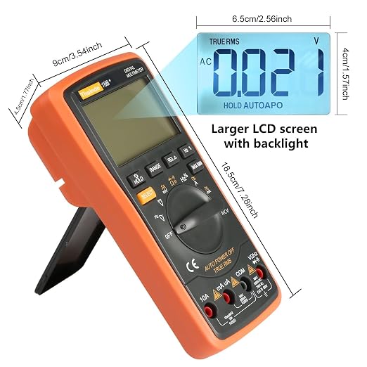Auto Ranging Digital Multimeter TRMS 6000 with Battery Alligator Clips Test Leads AC/DC Voltage/Account,Voltage Alert, Amp/Ohm/Volt Multi Tester/Diode (Orange 8pcs)