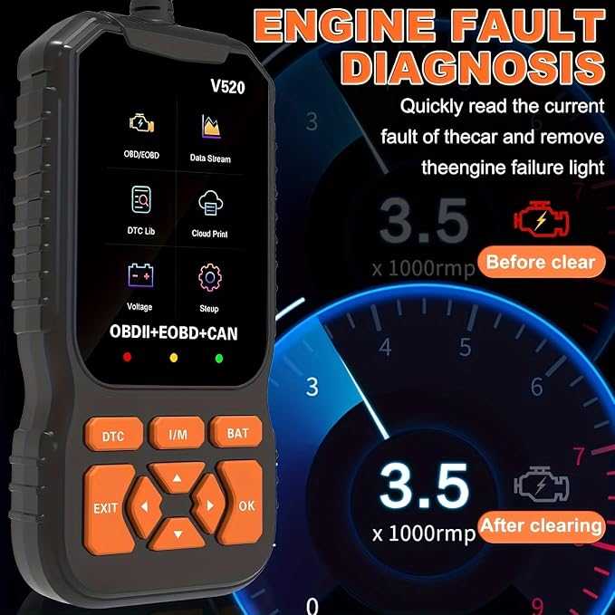 V520 OBD2 Diagnostic Scanner Tool - Quickly Engine Check Light Code Reader, Voltage Tester, I/M Readiness, Reset, and Code Eraser, Suitable for All OBD II Protocol Car & Truck Since 1996