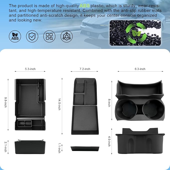 (3Pack) Coleya 2025-2027 Terrain Center Console Organizer&Cup Holder&Lower Console Organizer, for GMC Terrain (Elevation/Denali/AT4) Durable Anti-Slip Console Tray Insert 2027 2026 Terrain Accessories