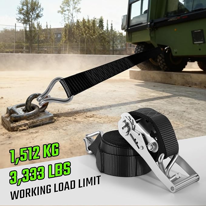 2 Inch Ratchet Straps Heavy Duty -20ft Tie Down Straps with J Hooks - 10,000lb Break Strength Ratchet Tie Down Strap - Black Heavy Duty Ratchet Straps - Cargo Straps for Truck, Lawn Equipment, 4 Pack